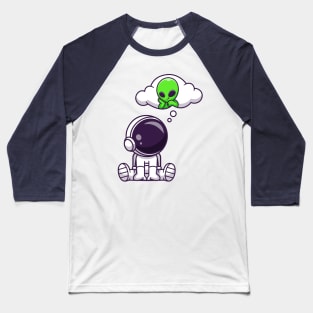 Cute Astronaut Thinking Of Alien Cartoon Baseball T-Shirt